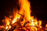 Close up of burning Christmas tree