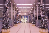 Office lobby decorated for Christmas