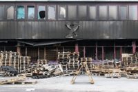 Exterior of a burned out facility